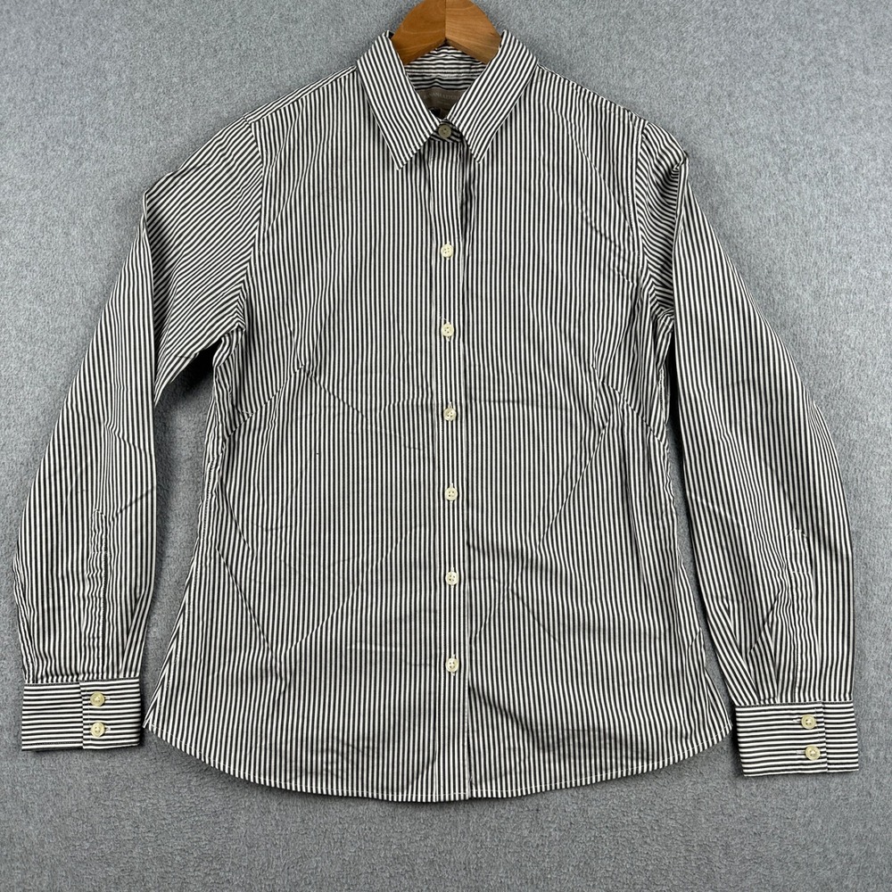 Banana Republic Button Down Womens 8 Non Iron Black White Striped Long Sleeve